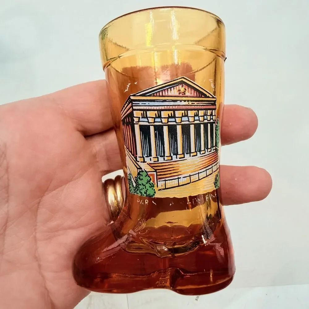 Vintage Colorful Boot Shaped Bar Shot Glasses - France Paris Landmarks Set of 4